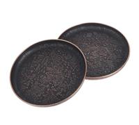 BESTonZON Copper Coffee Cup Saucer Pair 2pcs Retro Embossed Metal Coasters Practical for Tearoom Use