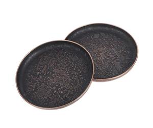 BESTonZON Copper Coffee Cup Saucer Pair 2pcs Retro Embossed Metal Coasters Practical for Tearoom Use