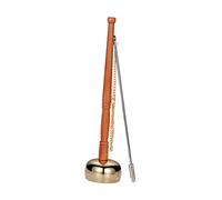 BESTonZON Copper Yin Qing Small Handheld Buddhist Percussion Instrument with Wooden Handle, Temple Meditation Musical Bell for Yoga and Sound Therapy, Delicate Decorative Copper Chime