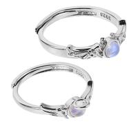 BESTonZON Couple Rings Set 2PCS Angel and Dark Motif Sterling Silver Moonstone Adjustable Index Rings for Women and Men Gothic Promise Jewelry