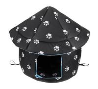 BESTonZON Cozy Winter Warm Cat House Plush Semi Enclosed Pet Shelter for Indoor Dogs and Cats Removable Oxford Bed with Design Black and White Paw Pattern