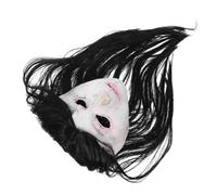 BESTonZON Creepy Long Haired Ghost Mask for Adults Realistic Latex Headwear for Halloween Haunted House Masquerade Party Escape Room Lightweight Horror Costume Accessory
