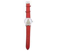 BESTonZON Data [Creative Lady Watch with Xmas Tree Pattern, Rust-Proof Stainless Steel Case, Lightweight Zinc Alloy, Red Strap, for Christmas