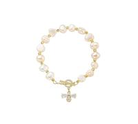 BESTonZON Delicate Women’S Pearl Bracelet with Micro-Set Cubic Zirconia Bee Charm, Gold-Plated Lightweight Pearl Wrist Chain for Fashion Adornment and Daily Wear