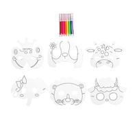 BESTonZON DIY Animal Craft Masks for Unpainted Blank Paper Face Masks with Colored Pens Favors for and Hand Drawn Style Cartoon Designs for Decorating and Painting Fun