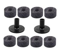 BESTonZON Drum Kit Felt Pads Set 10pcs with Grey 2.5cm Felt Cymbal Pads and Black Cymbal Sleeves Replacement Accessories for Drum Set Maintenance and Protection