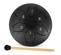 BESTonZON Ethereal Tongue Drum 3 Inch 6-note Black Hand Percussion Instrument Bag and Mallets, Suitable for Adults and Boys and Girls Outdoor Rain Drum Music