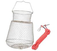 BESTonZON Foldable Fishing Basket Fish Storage Bag Zinc-coated Metal Fish Guard Netting 33cm Diameter Portable Quick-dry Fishing Catch Net for Stream and Sea Anglers Random Color