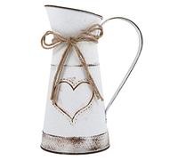 BESTonZON French Pitcher Vase Rustic Shabby Chic Vase with Love Heart Pattern Iron Metal Farmhouse Vintage Milk Can Jug Country Galvanized Plant Holder for Home Office Decor