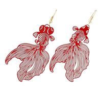 BESTonZON Goldfish Dangling Earrings for Women, Red Hollow Long Fish Hook Earrings, Exaggerated Summer Jewelry 2023, Costume Pendant Accessories