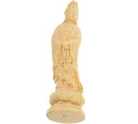 BESTonZON Guanyin Figurine Wood Yellow Lotus Stand Buddhism Simple Decoration Office Tabletop
