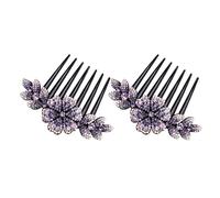 BESTonZON Hair Accessories Alloy Purple 2pcs Rhinestone Flower Hair Combs Bridal Side Comb Crystal Decoration and Elegant Stunning Look for Wedding