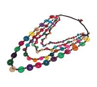 BESTonZON Handmade Coconut Shell Necklace Multi Beaded Necklace Vintage Bohemian Style Natural Wood and Shell Beads Women'S Beach Party Jewelry Statement Choker