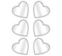BESTonZON Heart Shape Mirror Stickers 6PCS for Phone Case Portable Makeup Charm with Rhinestone Decoration, Suitable for DIY Craft and Travel Use in Silver