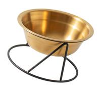 BESTonZON High Base Stainless Steel Pet Bowl with Anti-skid Black Iron Stand Multipurpose Cat and Dog Food Feeder Easy to Clean Golden Water Holder for Comfortable Feeding
