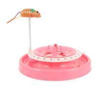 BESTonZON Interactive Cat Turntable with Spring Bell for Indoor Cats Pink Amusement Plate for Training and Exercise Anti-scratch Pet Track to Boredom and Protect Furniture