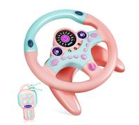 BESTonZON Interactive Steering Wheel with Lights Sound Horn Realistic Simulated Driving Experience for Pink Plastic Steering Wheel with Base and Starter Key Educational and Fun Boys