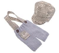 BESTonZON Knitted Newborn Newspaper Boy Costume for Boy Photo Shoot Soft Breathable Romper and Beret Outfit Easy Wear Photography Prop with Vibrant Color Retention for Newborn Photos and