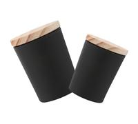 BESTonZON Matte Black Glass Candle Holders Set 4 Pieces Wood Lids 145ml and 215ml Frosted Votive Candle Containers for Aromatherapy