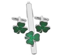 BESTonZON Men’S Tie Clip and Cufflinks Set, Leaf Clover Design, Retro Collar Clips, Suit Accessories for Business, Wedding, and Formal Shirts