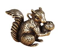 BESTonZON Mini Solid Brass Squirrel Figurine Incense Holder with Keychain Charm, Small Vintage Brass Desktop Decor for Home and Office
