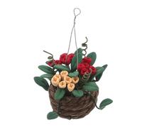 BESTonZON Miniature Dollhouse Hanging Basket with Synthetic Resin Flowers Compact Mini Garden Decoration for Fairy Garden Plants Small Faux Potted Plants for Dollhouse Shelf Ornament and