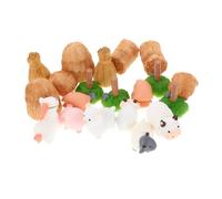 BESTonZON Miniature Farm Animal Figurines Set with Hay Bales and Wooden Stumps for Micro Landscape Fairy Garden Ornaments Dollhouse Crafts Rustic Tiny Animals and Farm Elements for Creative