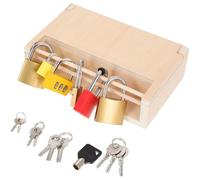 BESTonZON Montessori Lock and Key Toy Set for Toddlers Educational Wooden Locking Box with Multiple Locking Mechanisms Parent Child and Skill Development 7.3X4.3X2 Inches