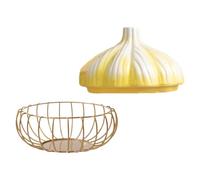 BESTonZON Multi-function Garlic Keeper Egg Basket Space Saving Iron and Ceramic Hen Shaped Kitchen Storage Holder for Home and Hotel