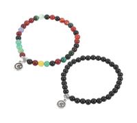 BESTonZON Muslim Prayer Beads Bracelet 33 Beads 6Mm Natural Black and Patterned Agate Tasbih Elastic String 2Pcs for Islamic Dhikr and Tasbih Use