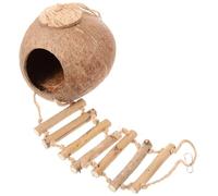 BESTonZON Natural Coconut Shell Hanging Bird House with Ladder Parrot Nest and Pet Birdcage Accessory Decorative Comfortable Sleeping Nest for Budgies Cockatiels and Small Birds