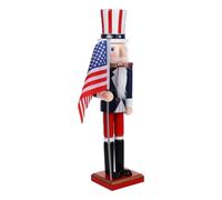 BESTonZON Nutcracker Nutcracker Ornament Soldier with Usa Flag Wooden Figurine 38cm Traditional Movable Mouth Celebrating Patriotic Pride and Festive for Shelf Display and Dining Table