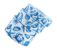 BESTonZON Ocean Style Grosgrain Ribbon 10mm 22mm 38mm Wide 3 Rolls 5 Yards Each Blue Coral Design Wired Edge for Wrapping, Floral Decoration, and Summer Craft Supplies