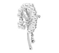 BESTonZON Pearl Dandelion Brooch Pin with Rhinestone Crystals, Silver Floral Lapel Pin for Wedding Banquet, Party Dress Accessories, Corsage Jewelry for Women and Men
