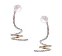 BESTonZON Pearl Ear Climbers Cuff Earrings with Micro Pave Zirconia, Twisted Gold Tone Ear Studs for Women, Creative Jewelry for Daily and Party Wear