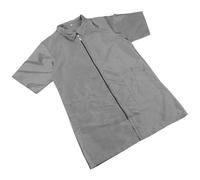 BESTonZON Pet Grooming Apron for Women, Grey Medium Size, Short Sleeve Dog Grooming Uniform, Professional Pet Shop Workwear Suitable for Groomers