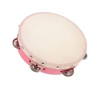 BESTonZON Pink Skin Tambourine for Handheld Percussion Instrument Ergonomic Drum for Music Exploration Rhythm Development Dance and Stage Performance
