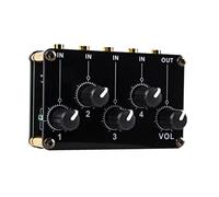 BESTonZON Portable 4-channel Audio Mixer Mini Line Mixer with 4 Independent Input Volume Knobs and Single Main Output Volume Knob, Work without Battery for Home Studio and Live Sound