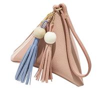 BESTonZON Pu Lychee Texture Triangular Key Holder Mini Zipper Wallet Handbag for Women, Pink Pattern Charge Pouch Suitable for Daily Use and Travel
