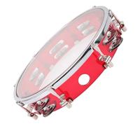 BESTonZON Red Tambourine Hand Bell Drum Percussion Musical Instrument for Wear Resistant Handheld for Early Music Education and Birthday Parties