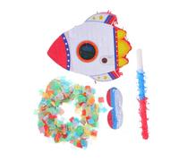 BESTonZON Rocket Pinata Birthday Decorations with Stick Blindfold Fillable Candy Confetti Space Theme Party Supplies for Boys Interactive Gaming Celebration