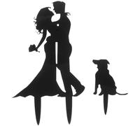 BESTonZON Romantic Bride and Groom Wedding Cake Topper with Dog Figurine, Meticulously Crafted Iron Decoration for Celebrations and Birthday Cakes, Unique and Delicate Design