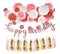 BESTonZON Rose Gold Paper Tassel Garland Set Hanging Birthday Banner Decoration with Circle Dot Pom Poms Elegant Party Backdrop for Anniversaries and Special Occasions Easy to Assemble