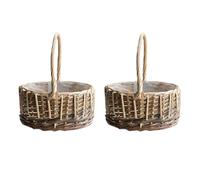 BESTonZON Rustic Rattan Flower Basket with Handle, Multi-functional Storage Baskets for Plants and Lotions 2pcs Natural Weaving Design for Bedroom Decoration