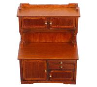BESTonZON Scale Miniature Dollhouse Cabinet with Double Doors Wooden DIY Bookcase for Micro Landscape Decoration Realistic Retro Doll Furniture Ornament in Walnut Color