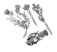 BESTonZON Scottish Thistle Brooches Floral Pins for Women 4pcs Vintage Silver Alloy with Vintage Style, Multipurpose and Fade-resistant Accessories for Formal Attire and Weddings