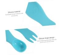 BESTonZON Silicone Fork and Spoon with Storage Box Non Slip Feeding Utensils for Safe Odor Tableware with Mouth Friendly Obtuse Angle Design Blue