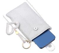 BESTonZON Silver Small Crossbody Phone Bag for Women Heart Keychain, Lightweight Shoulder Bag for Leisure and Daily Use
