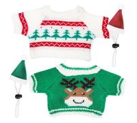 BESTonZON Small Pet Christmas Costume Set Adjustable Elastic Hats 5.5x8cm Green Reindeer and Red Xmas Hats Plus Mini Sweaters Christmas Tree and Deer Patterns for Guinea Pigs, Bunnies, and Hamsters