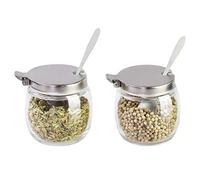 BESTONZON Spice Jar Sugar Bowl with Lid and Spoon Glass Salt Pepper Storage Container - Pack of 2